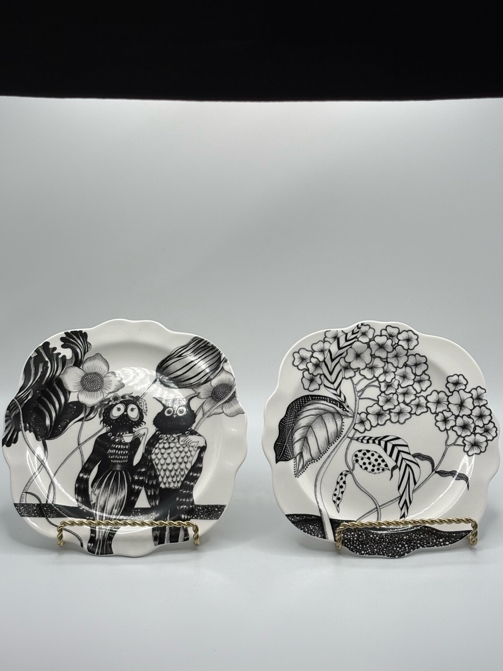 Anthropologie Florence Balducci Wild Masquerade Plates Set of 2 Owl & Floral